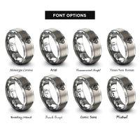font options for inside engraving on grey heart stripe bars rings