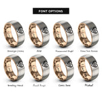 font options for inside engraving on rose gold & grey heart stripe bars rings