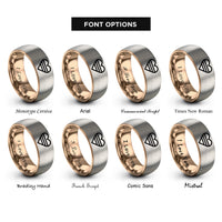 font options for inside engraving on rose gold & grey heart stripe bars rings