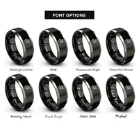 font options for inside engraving on black & silver heart sword rings