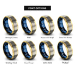 font options for inside engraving on gold & blue & silver heart wave crest rings