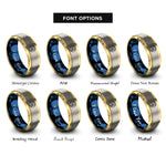 font options for inside engraving on gold & blue & silver heart wave crest rings