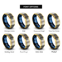 font options for inside engraving on gold & blue & silver heart wave crest rings