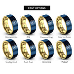 font options for inside engraving on gold & blue heart wave crest rings