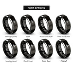 font options for inside engraving on black & gray heartbeat ecg line rings
