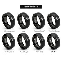 font options for inside engraving on black heartbeat ecg line rings