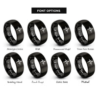 font options for inside engraving on black heartbeat ecg line rings