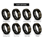 font options for inside engraving on gunmetal & black heartbeat ecg line rings