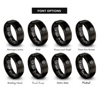 font options for inside engraving on black heartbeat heart rings