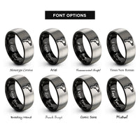 font options for inside engraving on black & silver heat gun rings