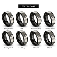 font options for inside engraving on black & gray heater shield rings