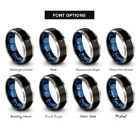 font options for inside engraving on black & blue & silver heavy bag rings
