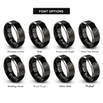 font options for inside engraving on black & silver hedgehog face wink rings