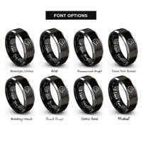 font options for inside engraving on black & silver hedgehog face wink rings