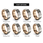 font options for inside engraving on rose gold & silver hedgehog face wink rings