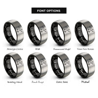 font options for inside engraving on black & gray heelflip mid air rings