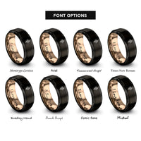 font options for inside engraving on black & rose gold heliconia rings