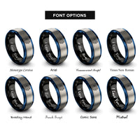 font options for inside engraving on black & blue & silver heliocentric model rings