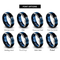 font options for inside engraving on blue & silver helm wheel rope rings