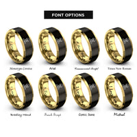 font options for inside engraving on black & gold helmet dog tags rings