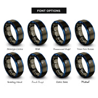 font options for inside engraving on gunmetal & blue helmet valves hose rings