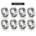 font options for inside engraving on grey helmeted scooter rider rings