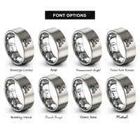 font options for inside engraving on grey helmeted scooter rider rings