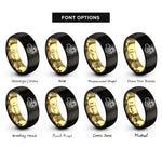 font options for inside engraving on black & gold helping hands paw rings