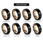 font options for inside engraving on black & rose gold helping hands paw rings