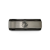 custom engraved couple rings – black & silver tungsten albino rat wedding band