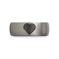 engraved rings for couples – black & gray tungsten fingerprint heart wedding band