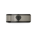 engraved rings for couples – black & grey tungsten fingerprint heart wedding band