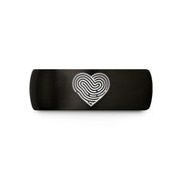 customized rings for couples – black & rose gold tungsten fingerprint heart wedding band