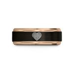 engraved rings for couples – black & rose gold tungsten fingerprint heart wedding band