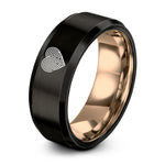 engraved rings for couples – black & rose gold tungsten fingerprint heart ring
