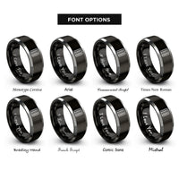 font options for inside engraving on black & gray herringbone rings