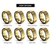 font options for inside engraving on black & gold hex badge star rings