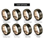 font options for inside engraving on gunmetal & rose gold hex badge star rings