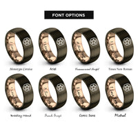 font options for inside engraving on gunmetal & rose gold hex badge star rings
