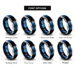 font options for inside engraving on blue & gray hex circuit pattern rings