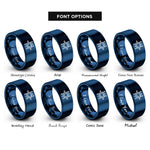 font options for inside engraving on blue hex circuit pattern rings
