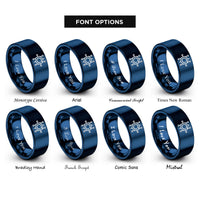 font options for inside engraving on blue hex circuit pattern rings
