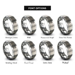 font options for inside engraving on grey hex circuit pattern rings