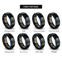 font options for inside engraving on gunmetal & blue hex circuit pattern rings
