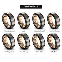 font options for inside engraving on black & rose gold & silver hex nut bolt rings