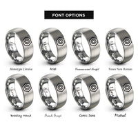 font options for inside engraving on grey hex nut emblem rings