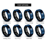 font options for inside engraving on black & blue hex ring honeycomb rings