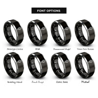 font options for inside engraving on black & silver hex socket rings