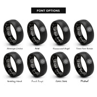 font options for inside engraving on black hexagon mandala rings