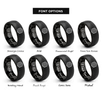 font options for inside engraving on black hexagon topo lines rings